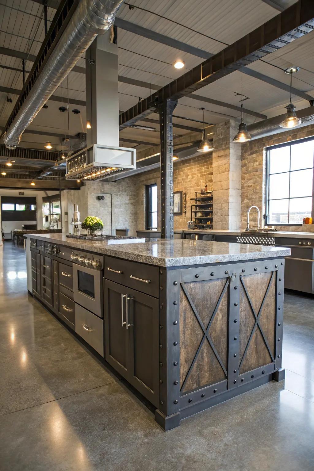 Metallic accents add a sleek, modern touch, elevating the kitchen island into a focal point of contemporary design.