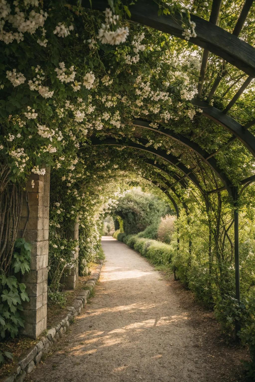 Venture into an enchanted realm with star creeper-draped garden pathways.