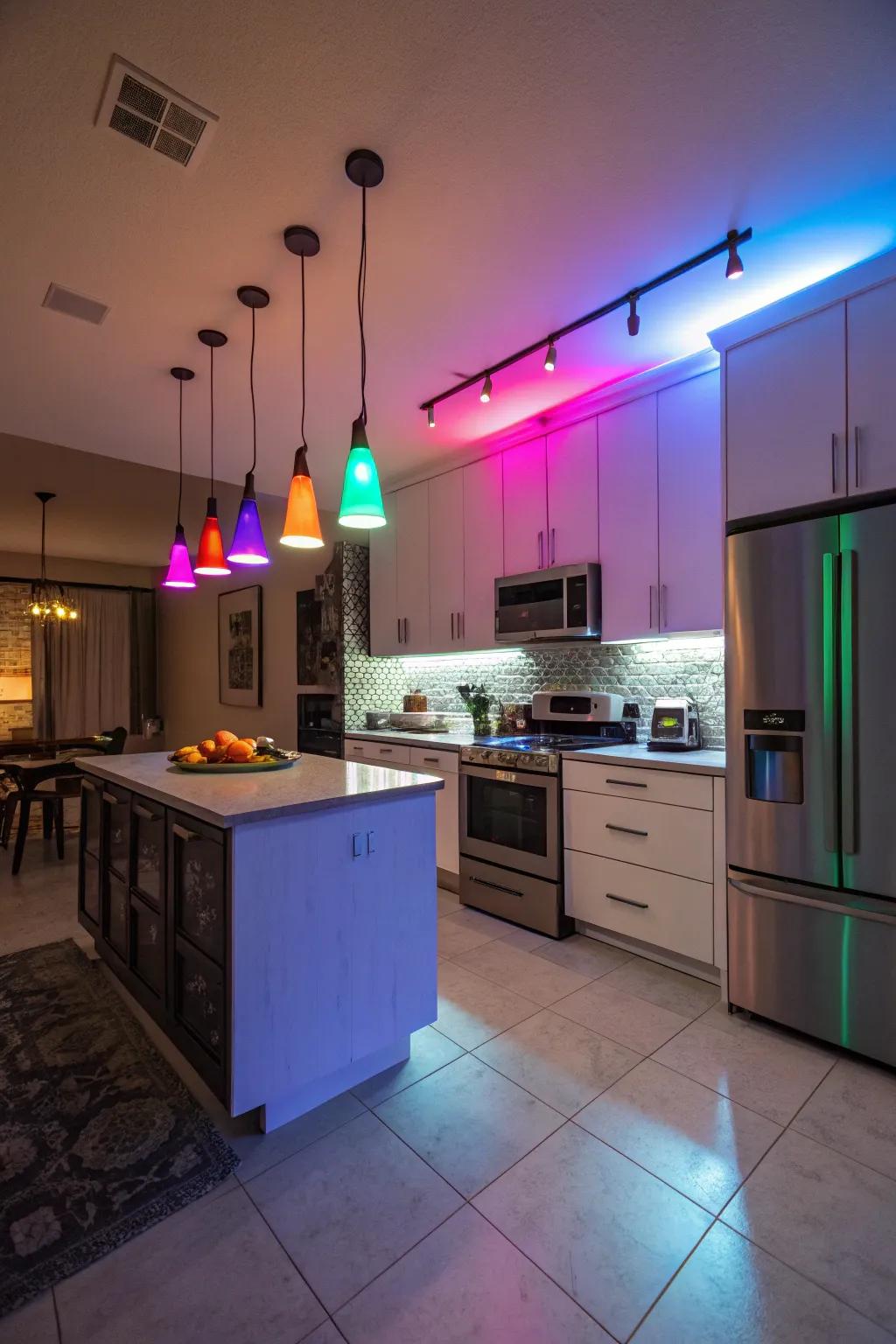 Color-changing bulbs for a dynamic kitchen mood.