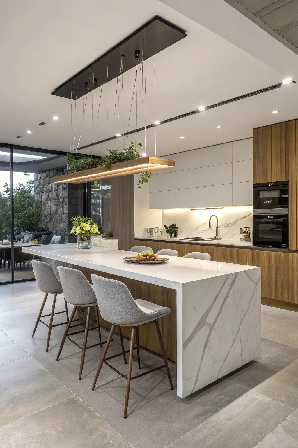 A cantilevered design creates a floating table illusion.