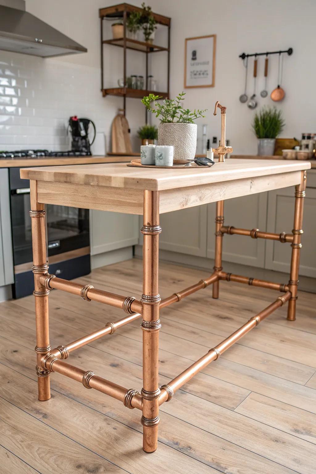 Elevate your kitchen with the luxurious glow of copper pipe creativity. A DIY masterpiece in minimalist elegance.