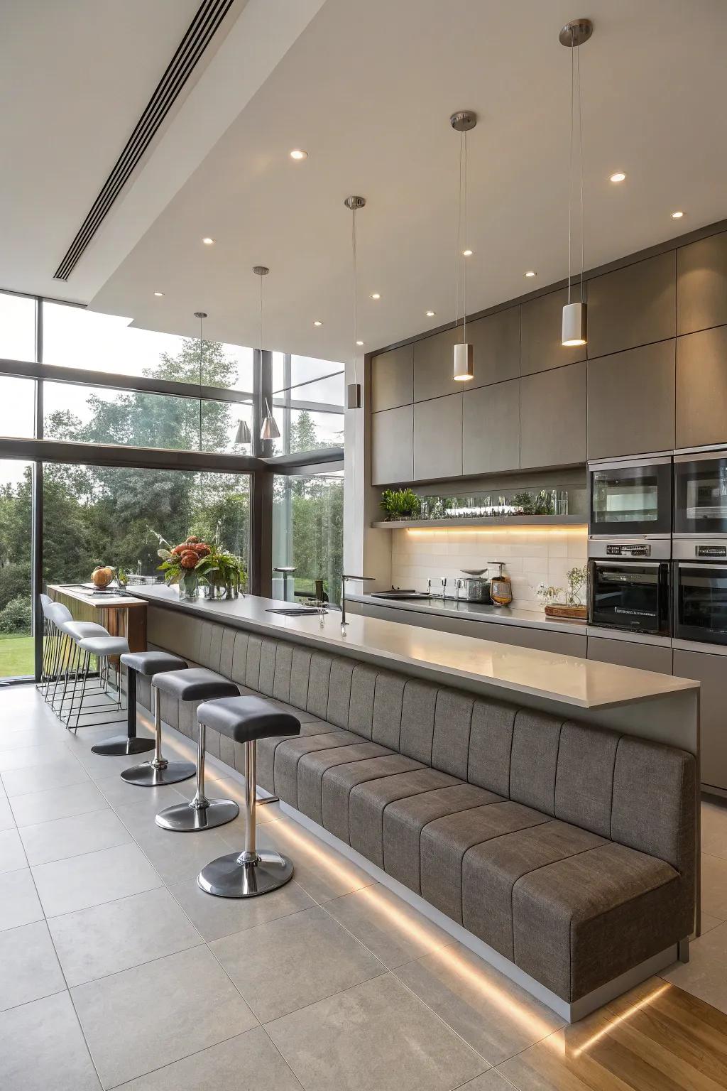 Floating seating offers a modern and airy design element.