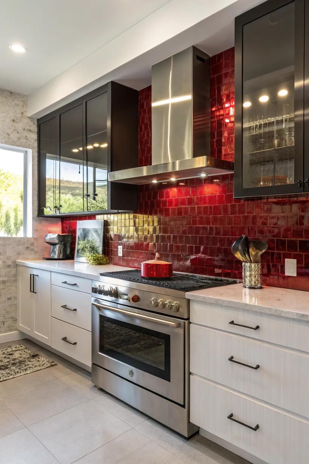 In a kitchen without windows, a statement backsplash adds drama and reflects light.