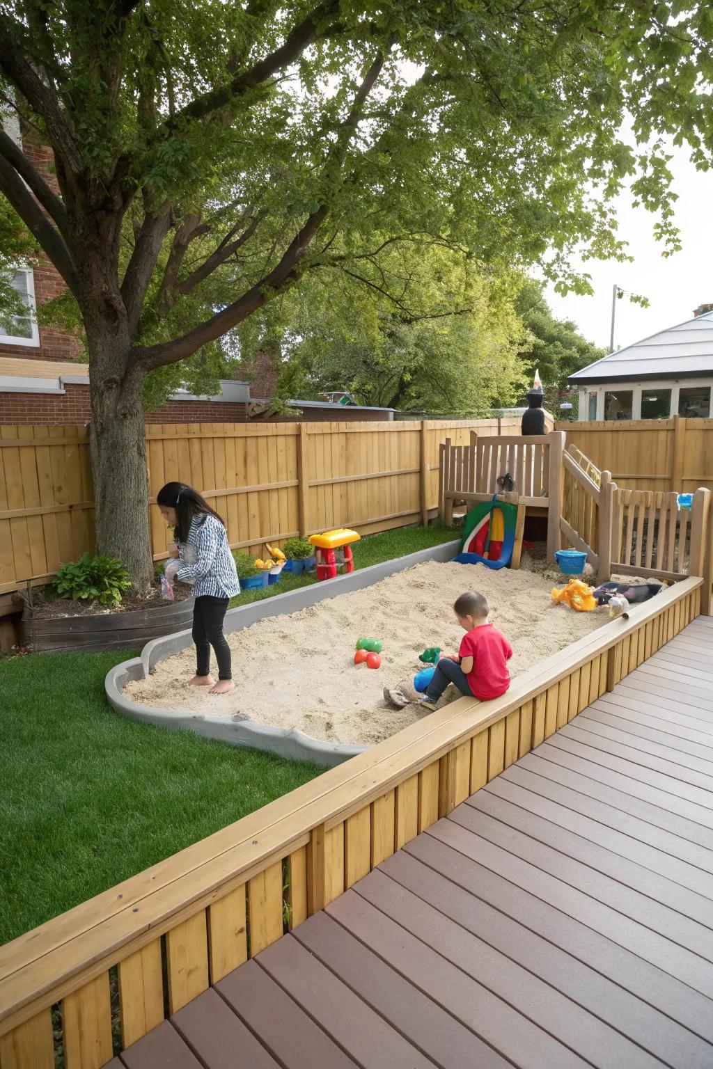 A play area creates a family-friendly environment around your deck.