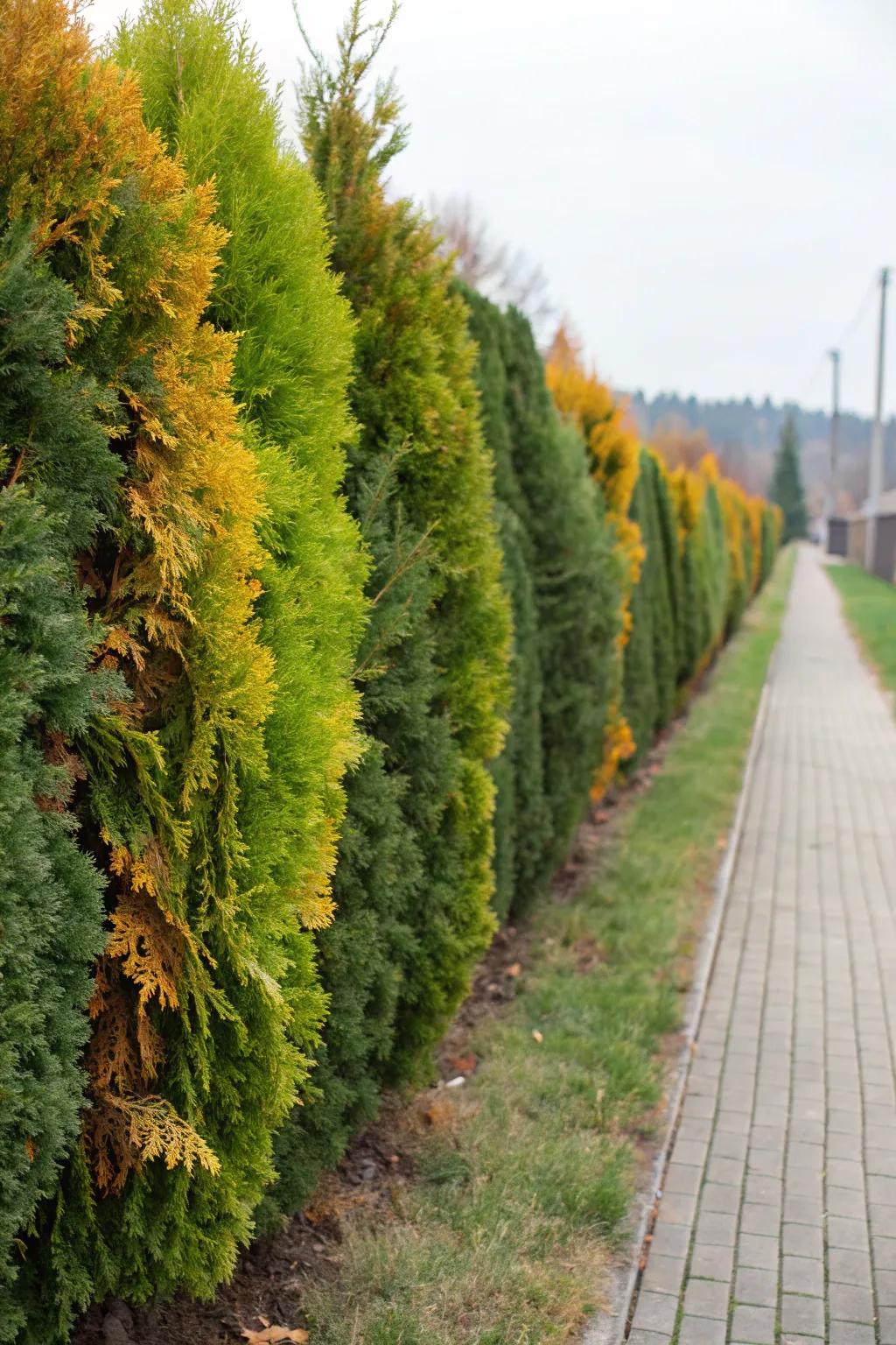 A mixed arborvitae hedge adds color and texture to your garden.