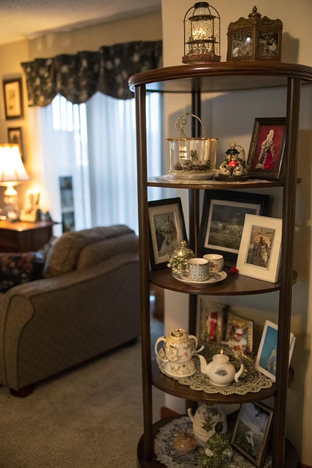 A fancy display using a spinner to show off loved items.