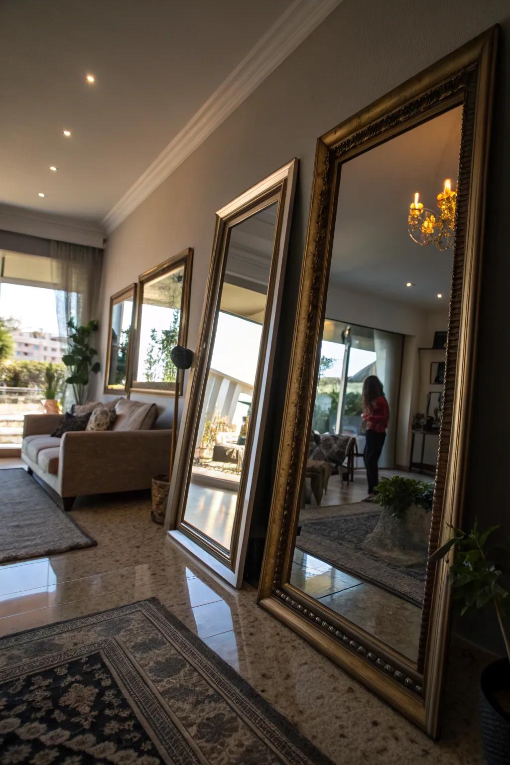 Reflective surfaces cultivate the illusion of a more expansive, more open living space.