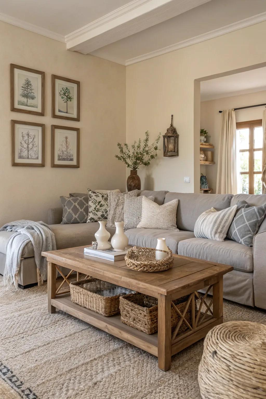 A serene living room with a neutral palette and varied textures.