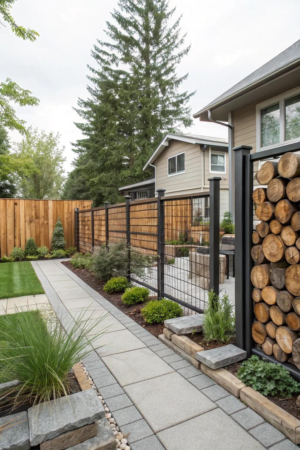 Mixed materials offer a modern twist to rustic charm.