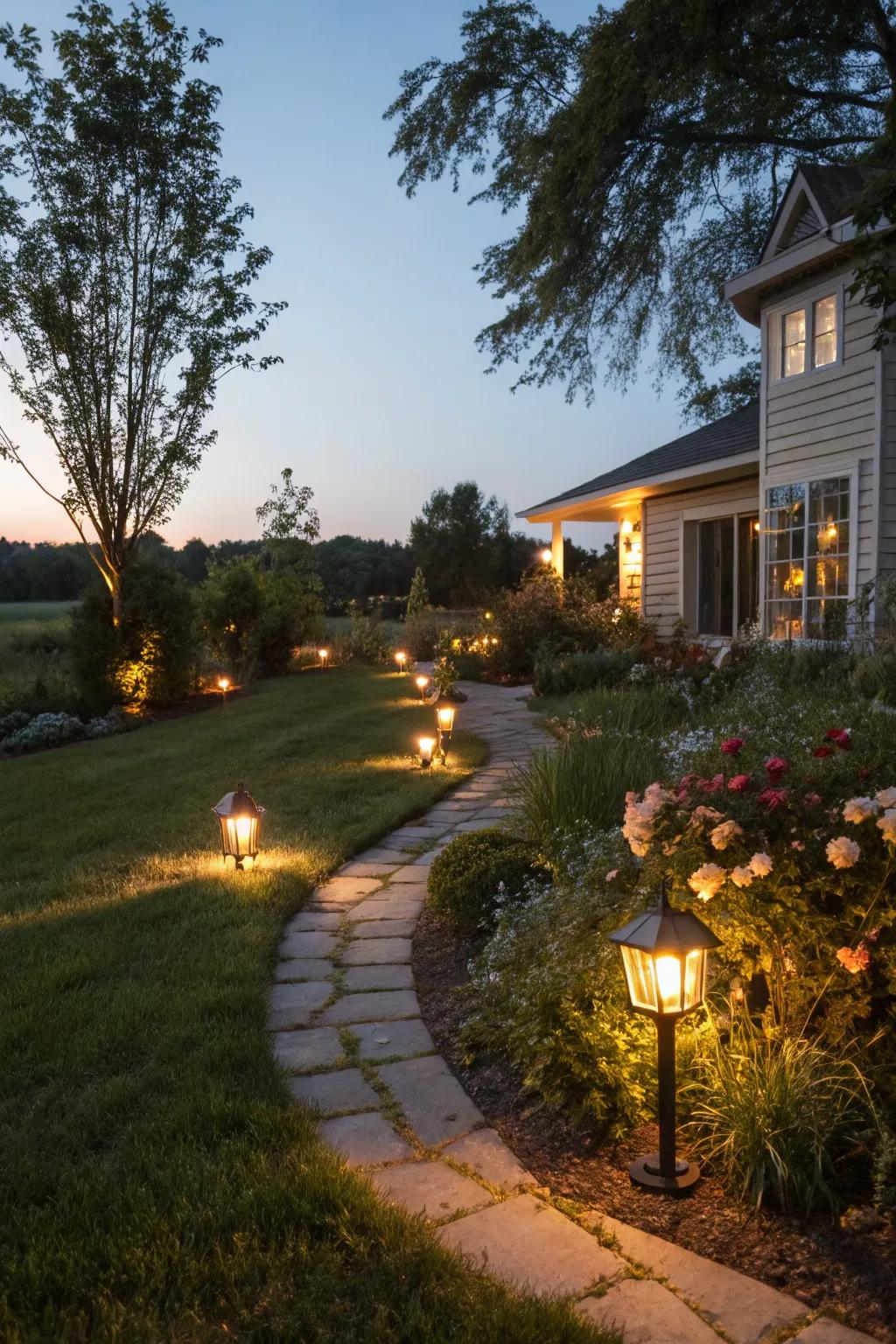 Outdoor lighting creating a pleasant atmosphere and safety in the yard.