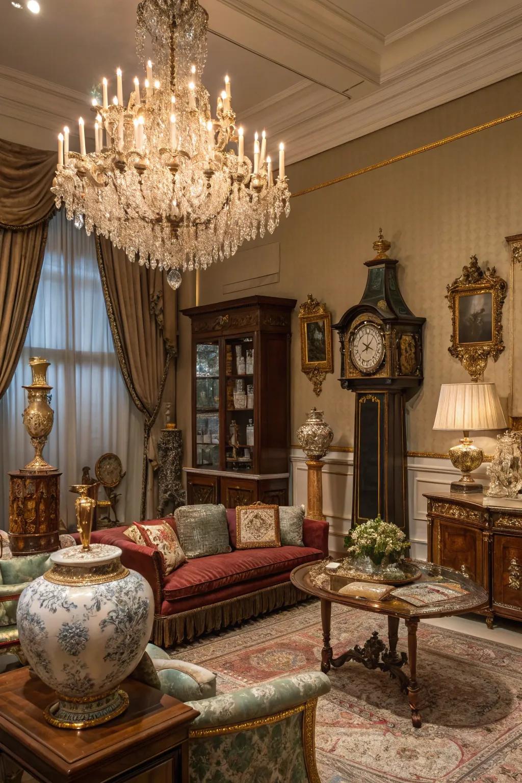 Family treasures add personality and history to this upscale living space.