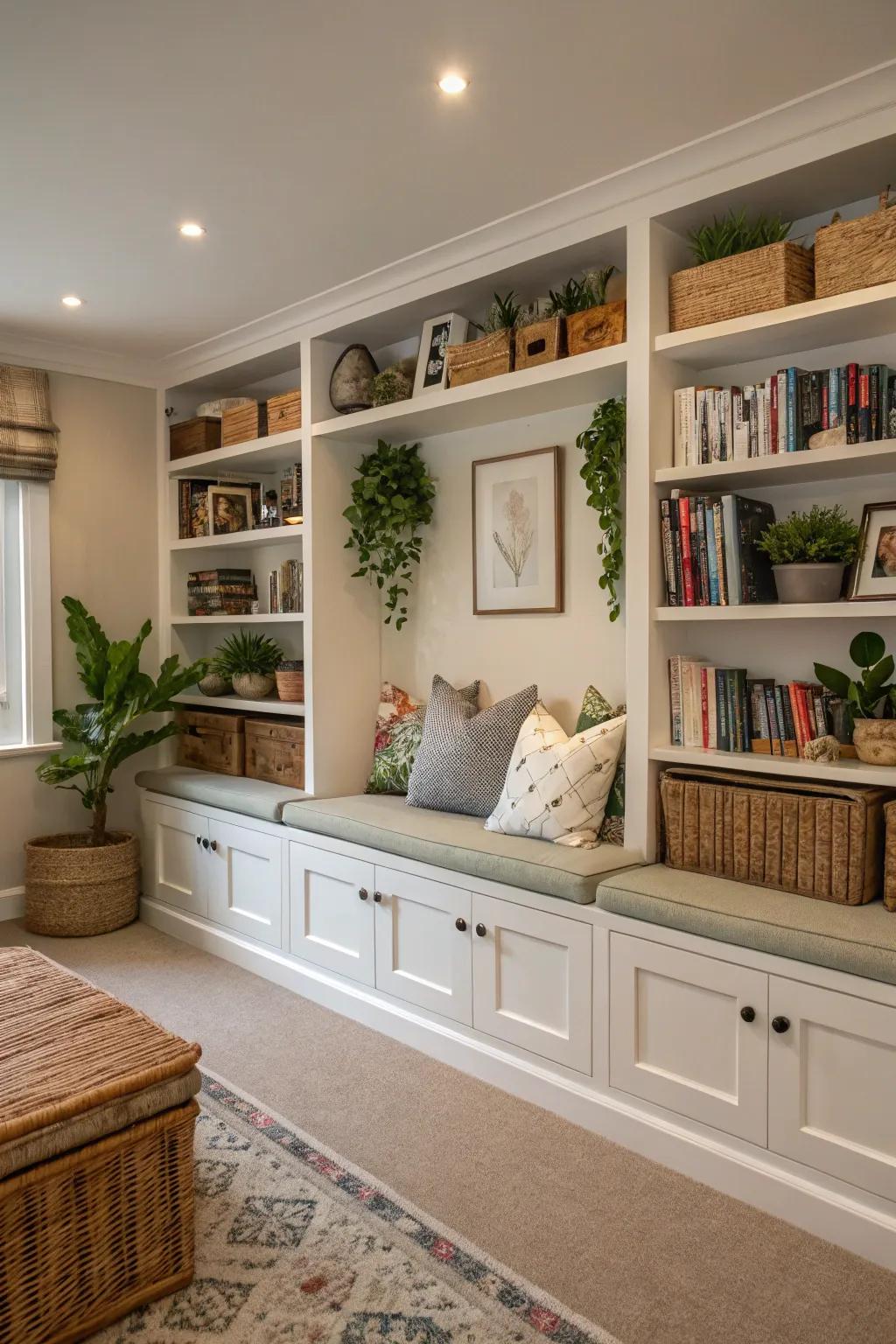 Smart storage solutions keep this living room both stylish and tidy.