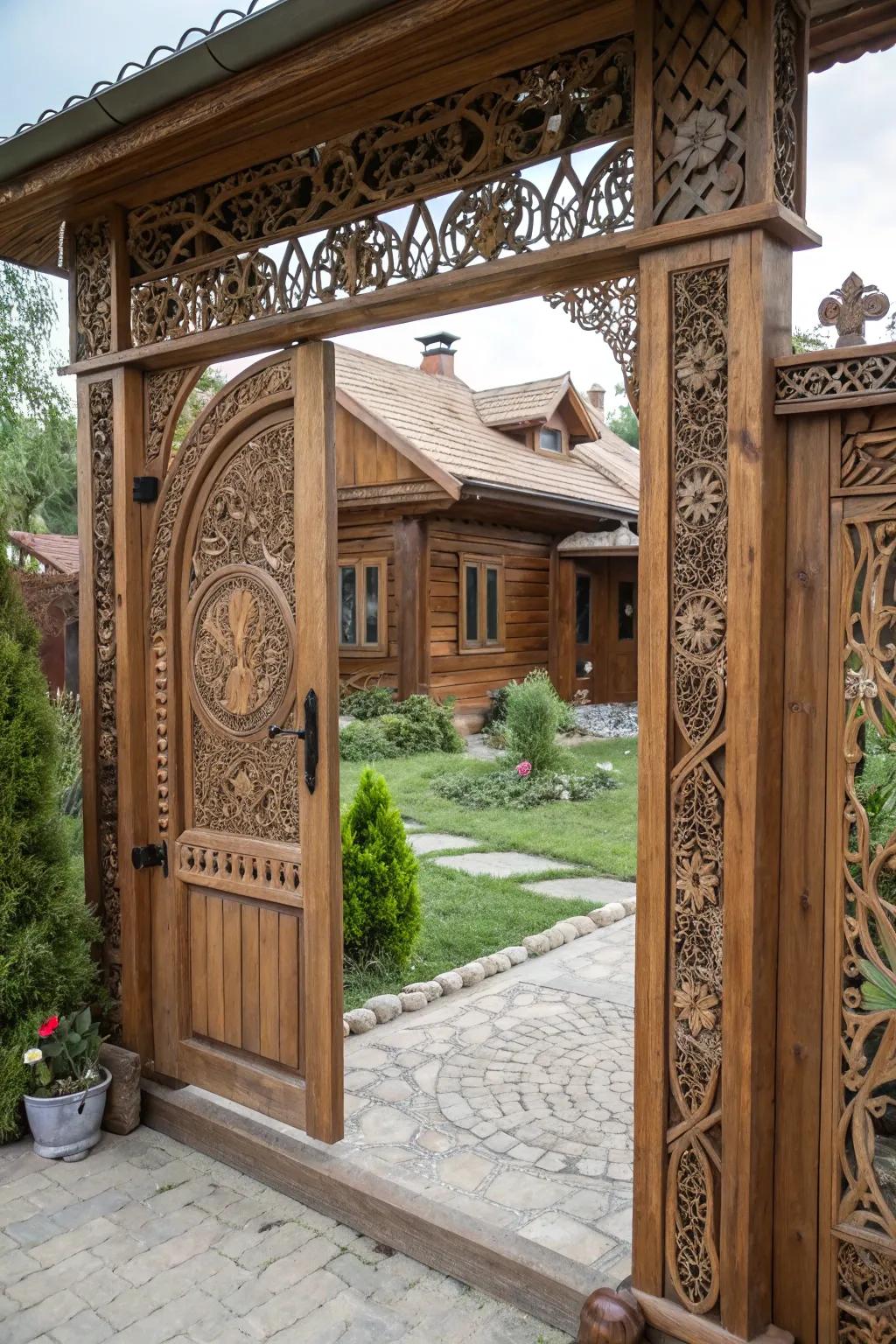 Intricately handcrafted wooden gate