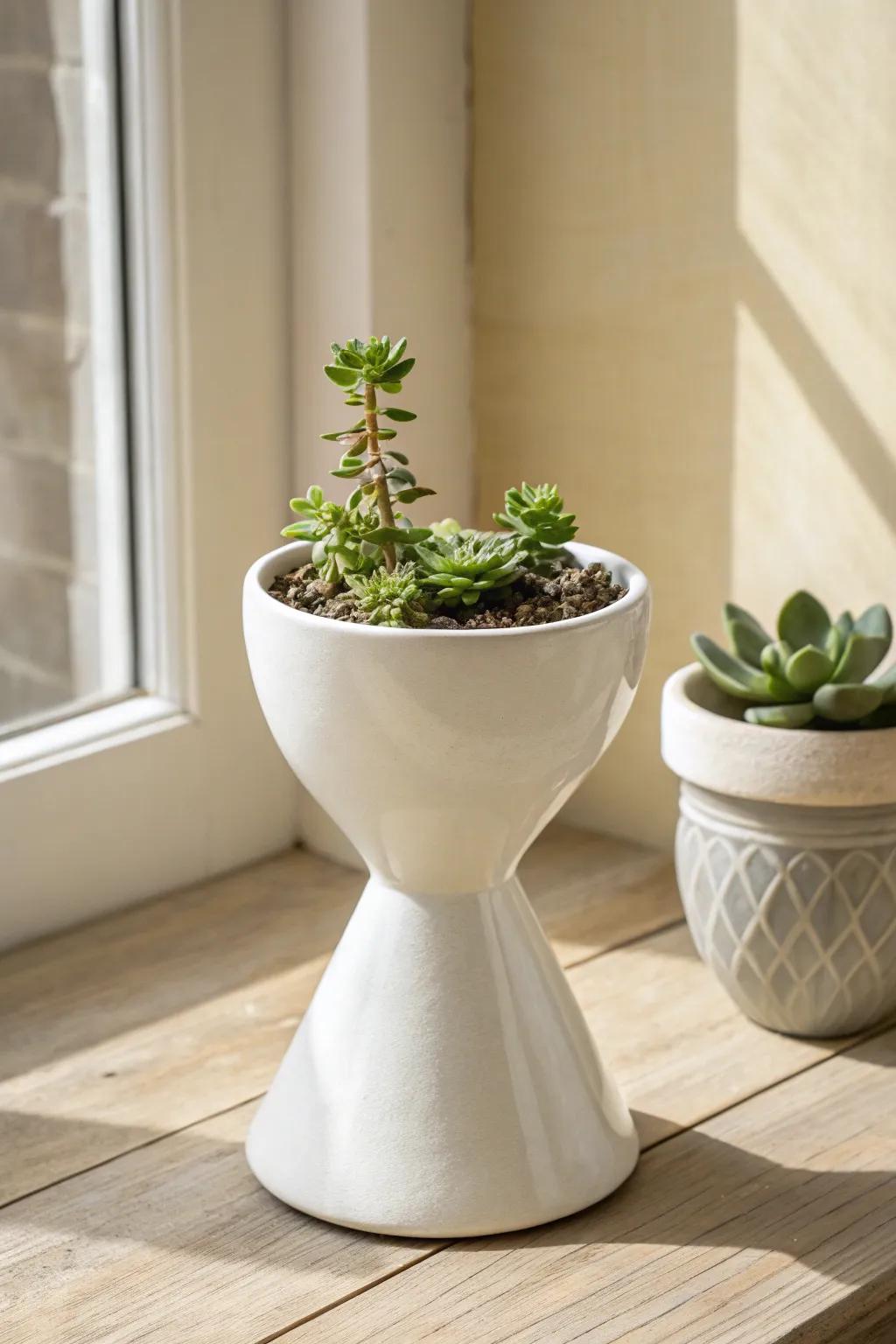 Elevate your space with timeless elegance: Discover the charm of an hourglass ceramic planter.