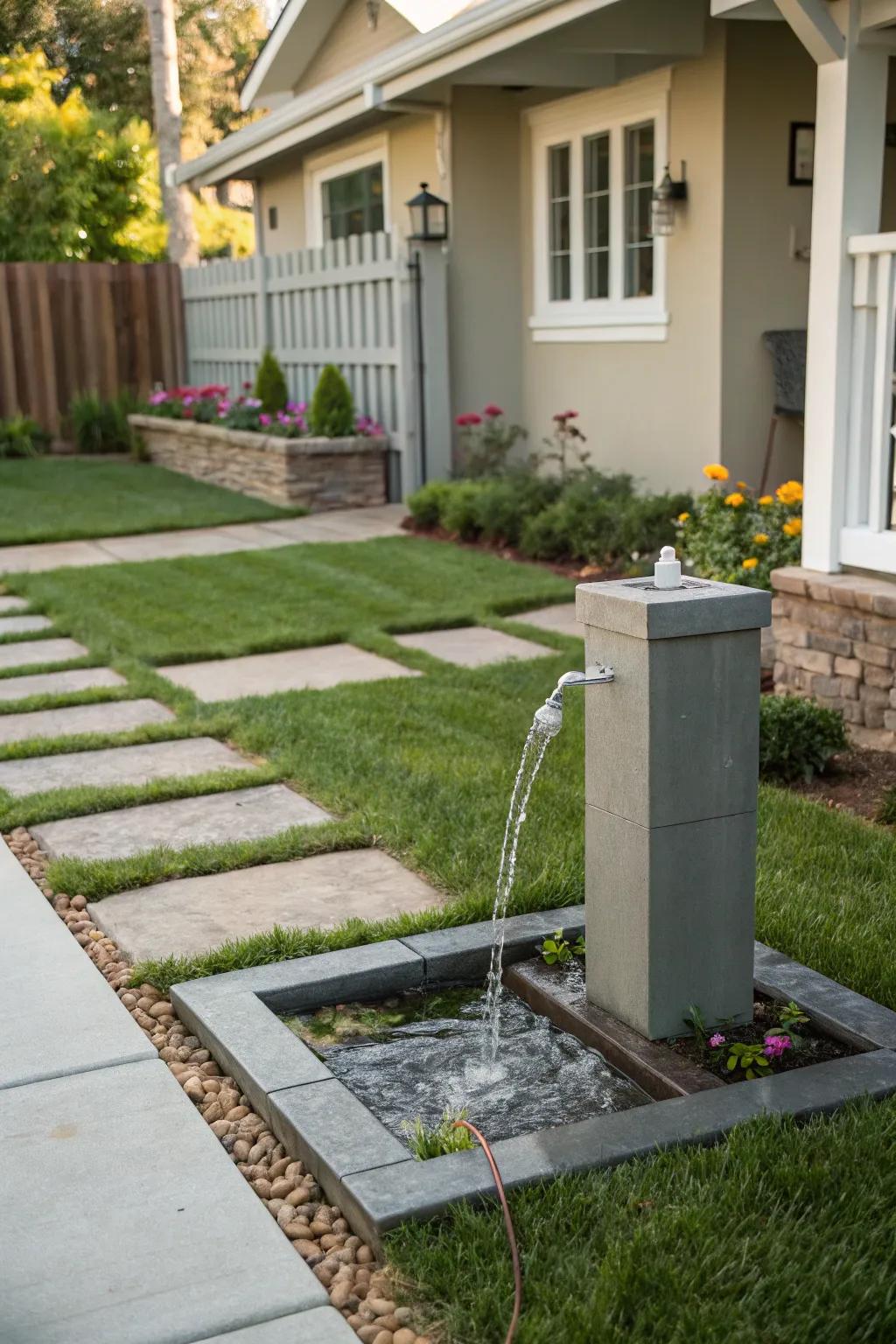 A water feature adds tranquility and elegance.