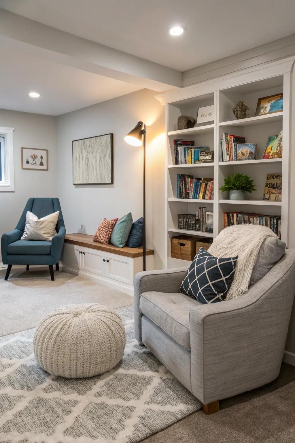 A cozy nook that offers a tranquil retreat within a modern family room.