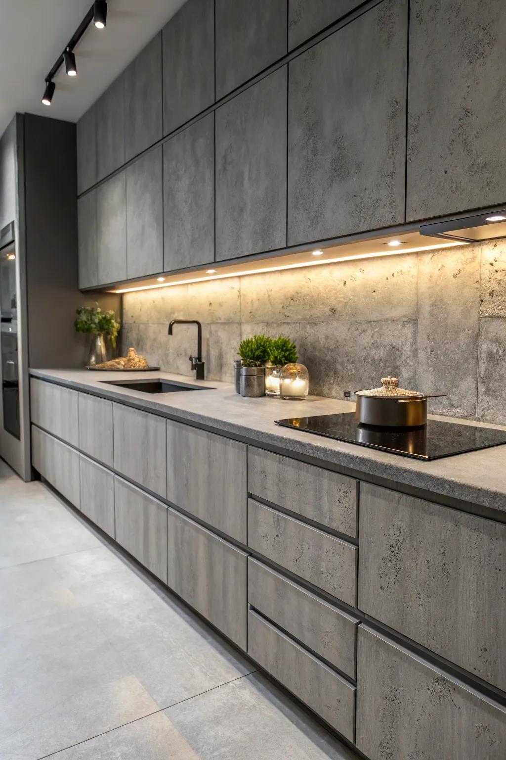 Introduce an industrial look with concrete details.