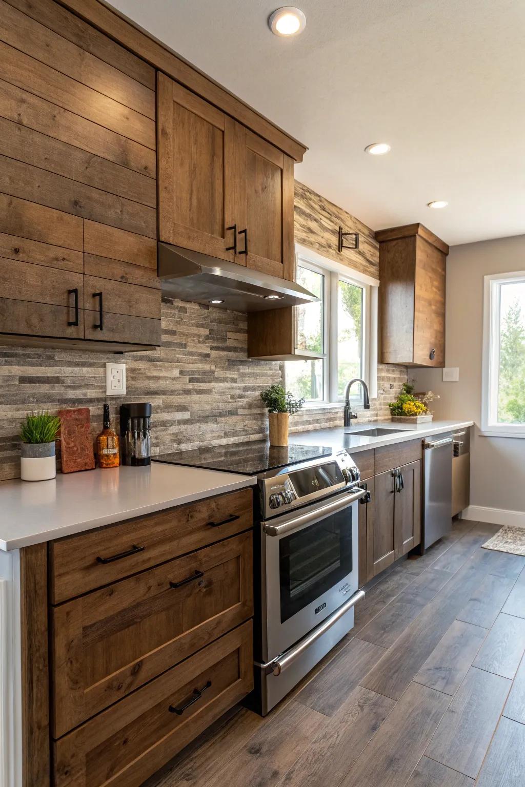 Wood-look tiles offer warmth and durability.