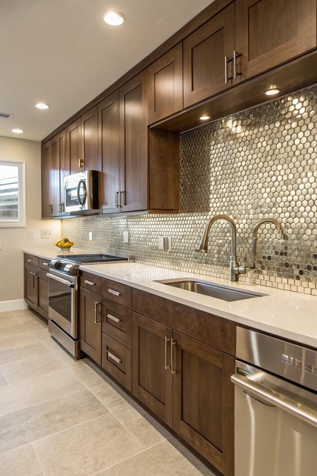 Metallic mosaics add a touch of glamour to any kitchen.