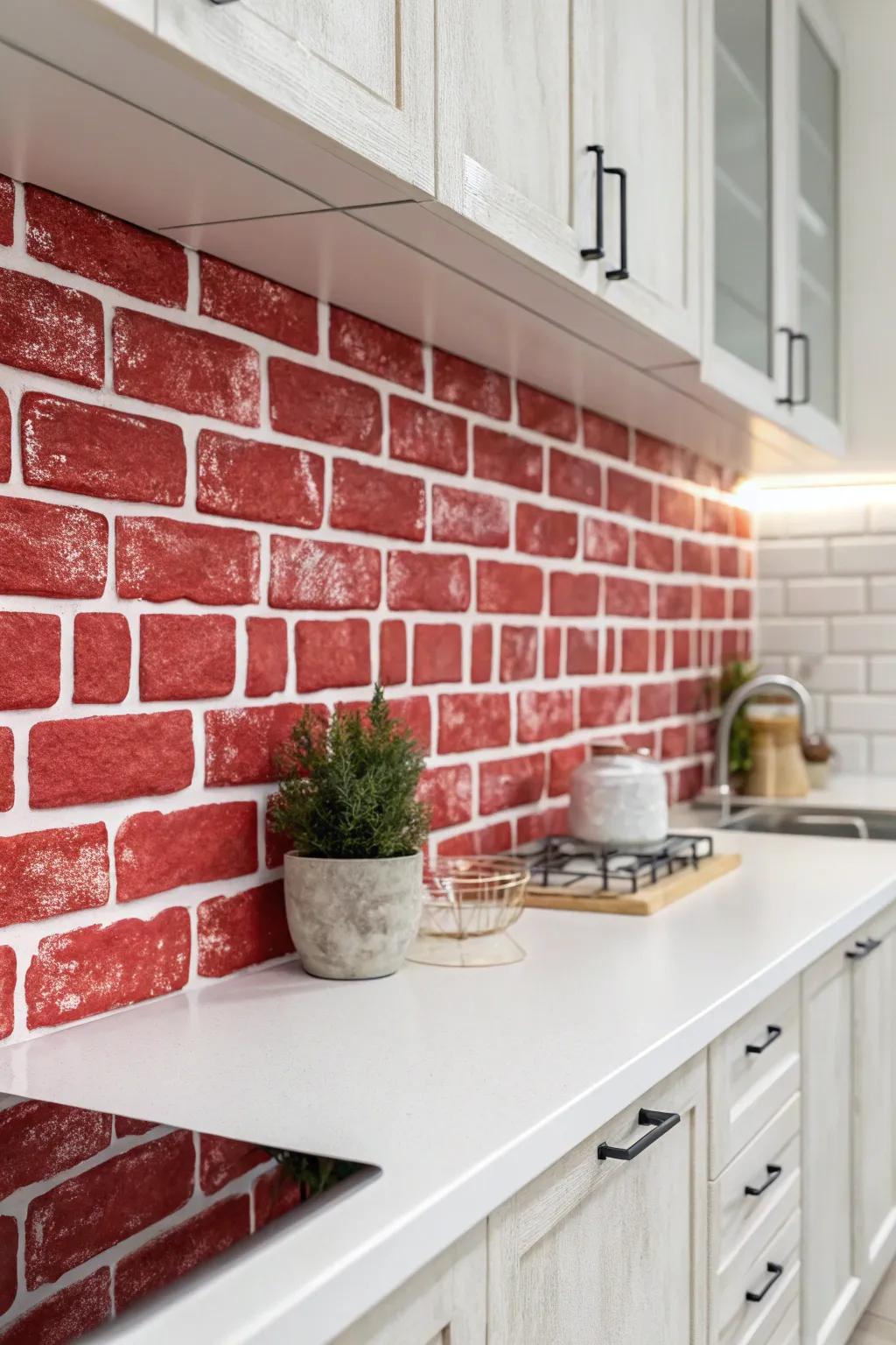 Transform your kitchen with bold faux brick panels for a grout-free, vintage-inspired look. Embrace the charm of industrial design with a minimalist touch.