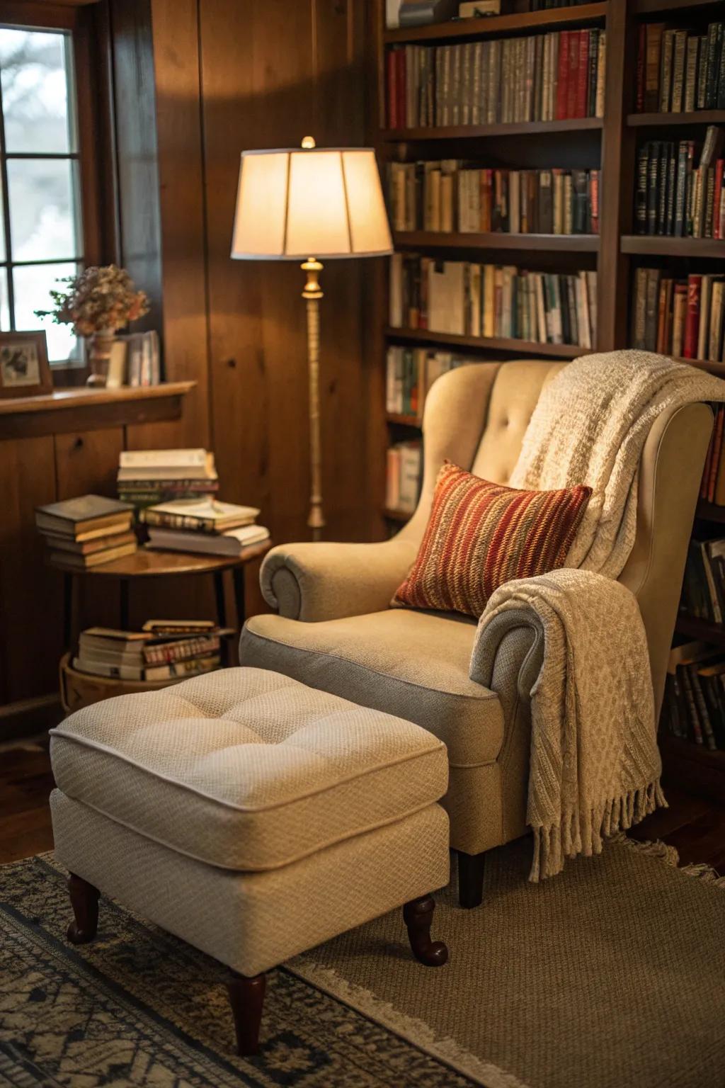 A comfy ottoman ideal for a reading space