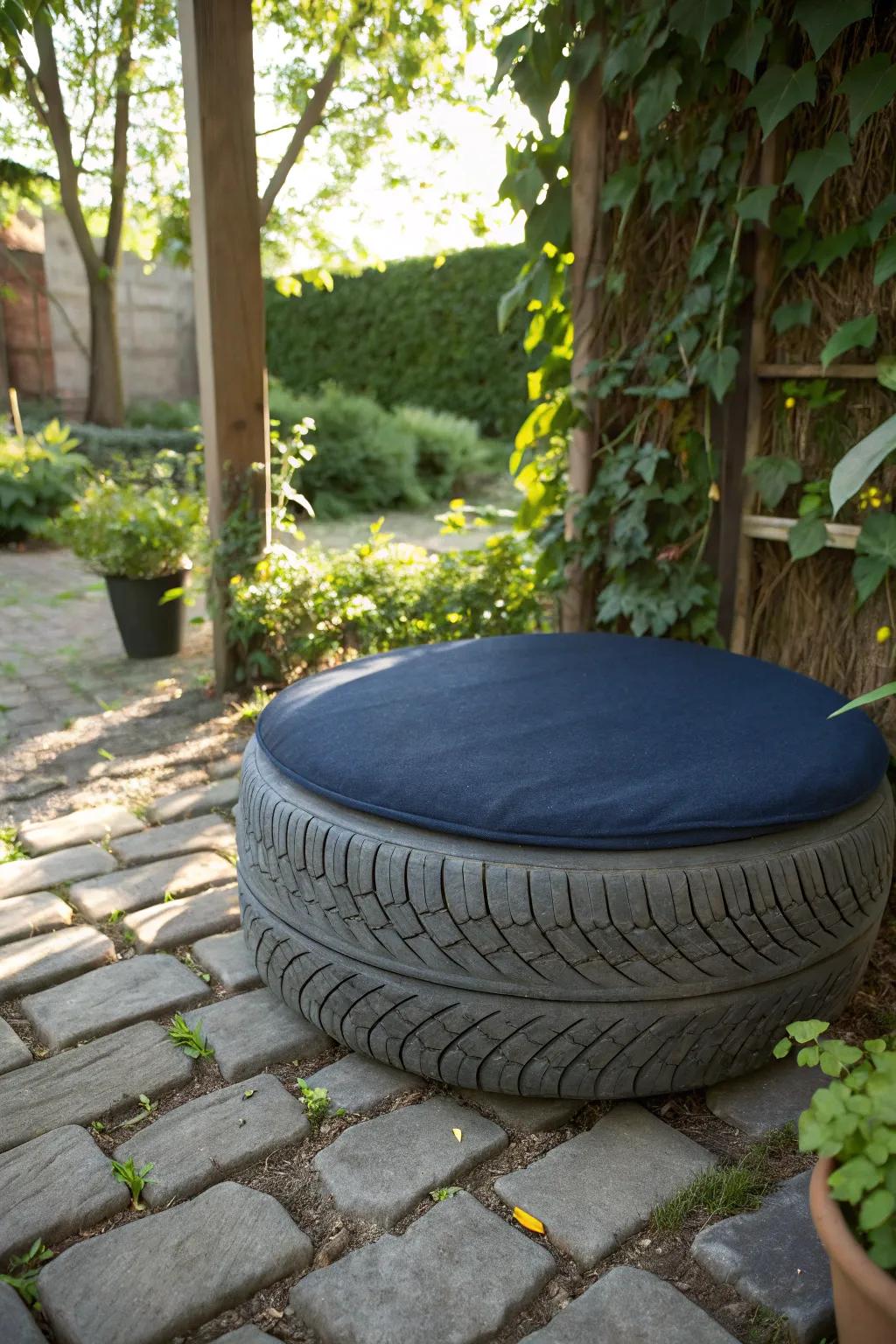 Transform your garden with this creatively crafted tire seat—where sustainability meets style.