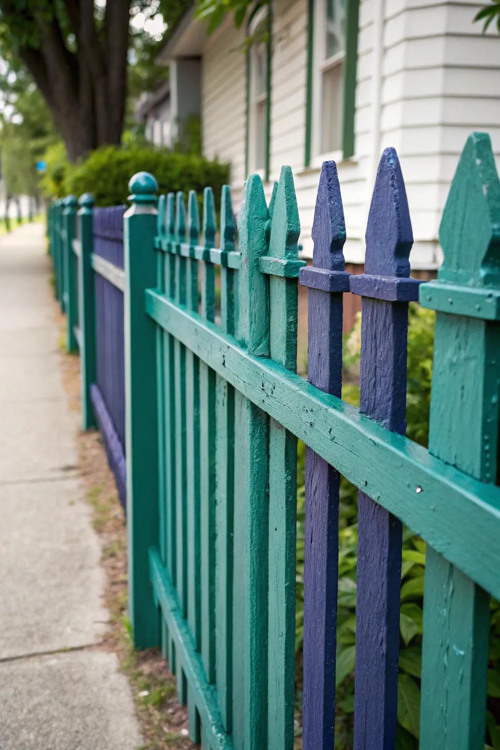 A luxurious picket fence painted in striking jewel tones.