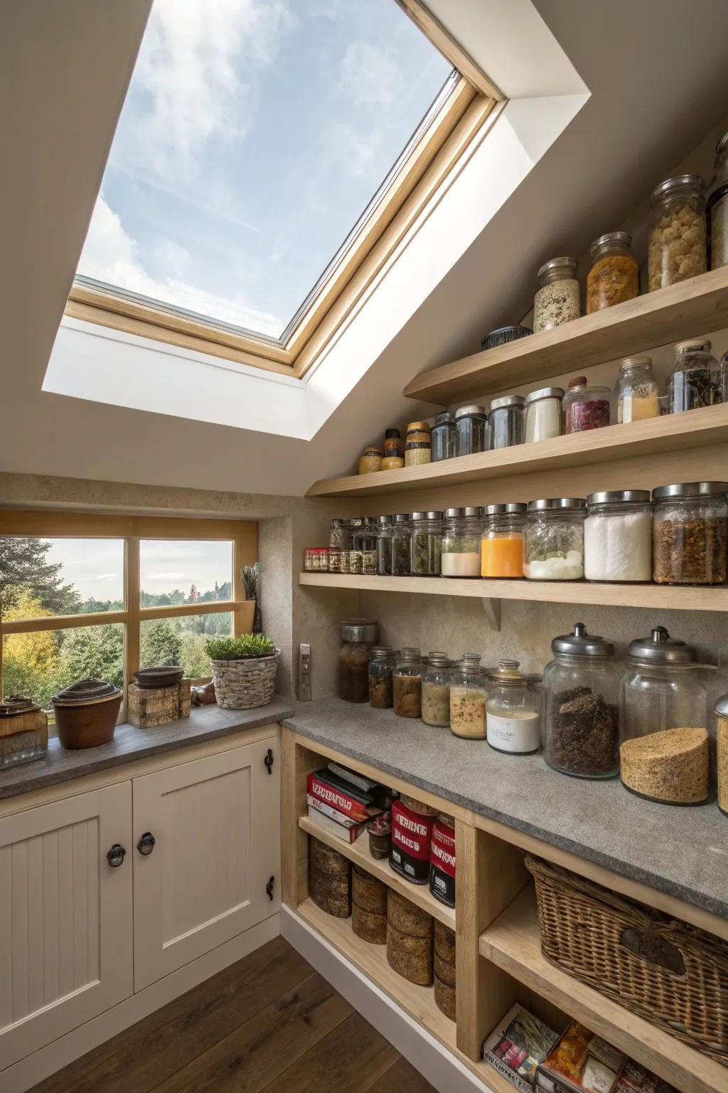 A skylight brings abundant sunlight.