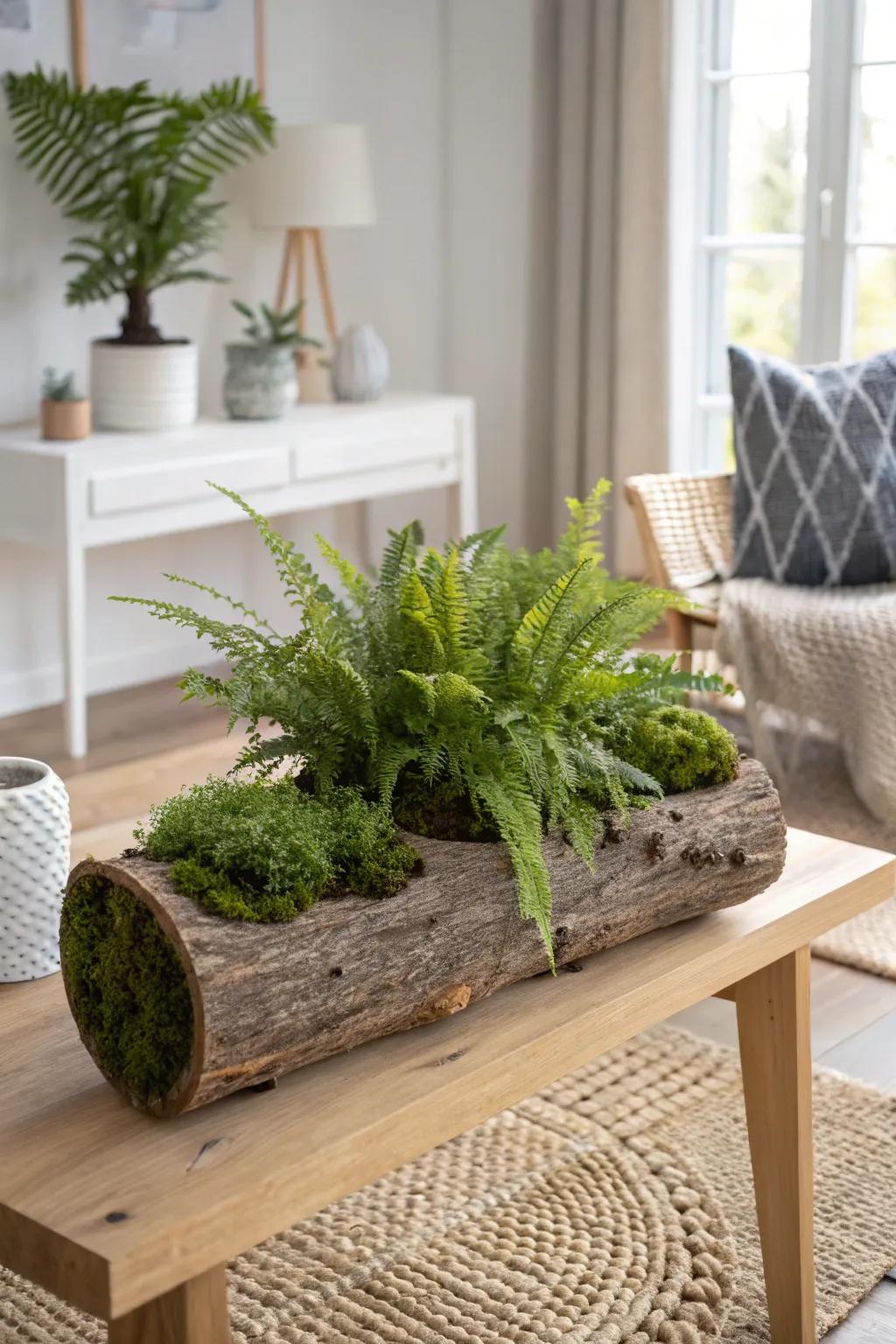 Embrace nature with a stunning log planter box that brings the outdoors in. Perfect for adding a touch of green to your minimalist sanctuary.