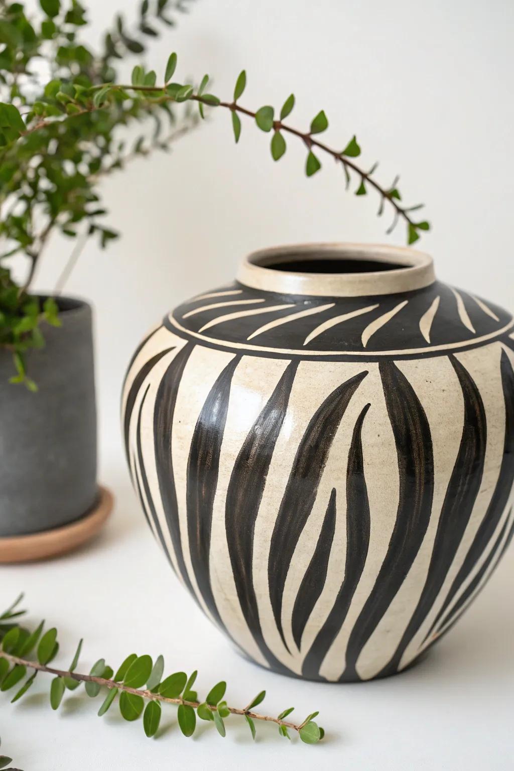 Add a touch of the wild to your space with this striking zebra print pot design!