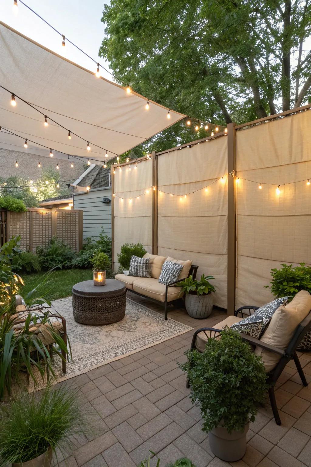 Canvas walls offer a quick and stylish privacy solution.