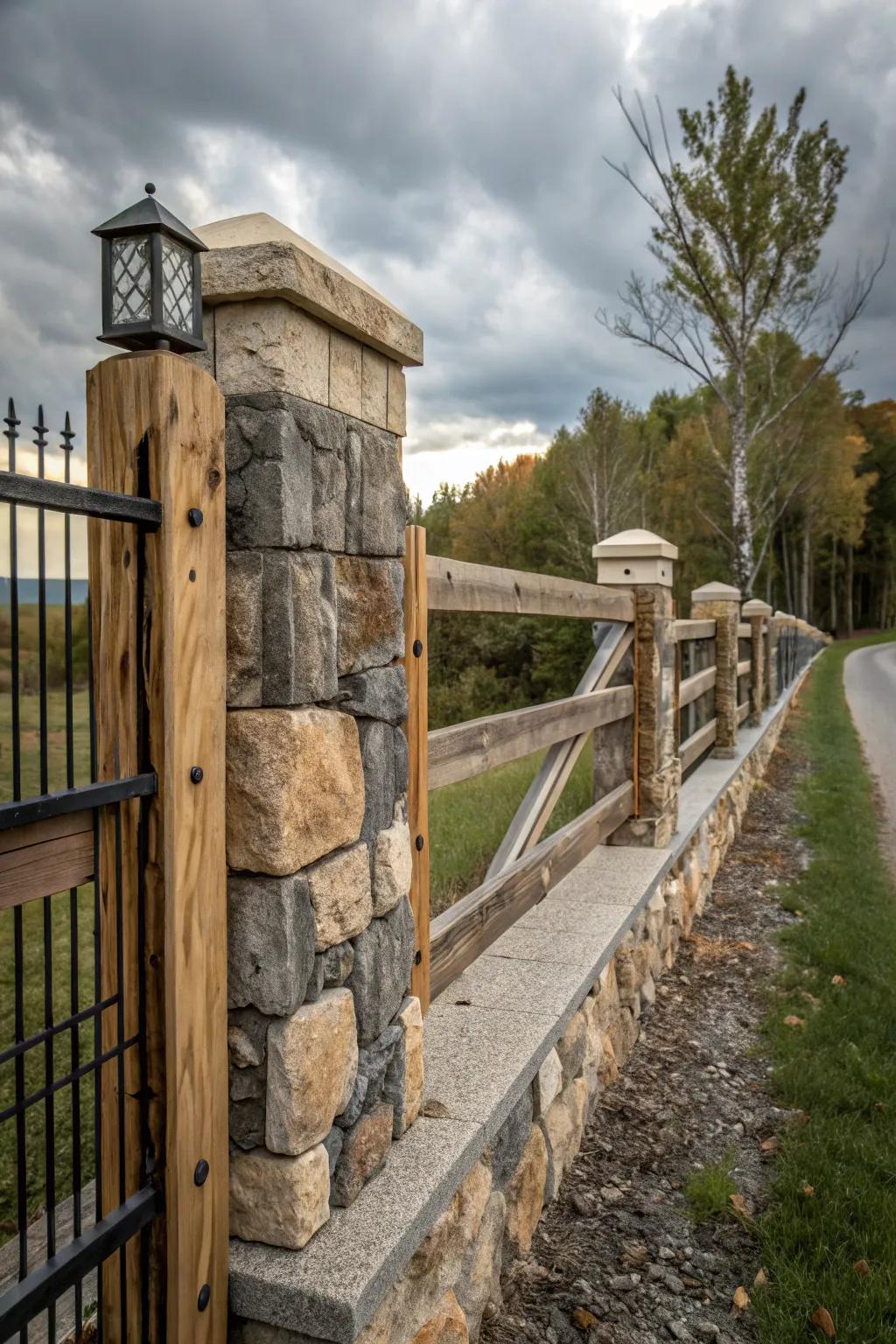 A dynamic boundary crafted from mixed materials.