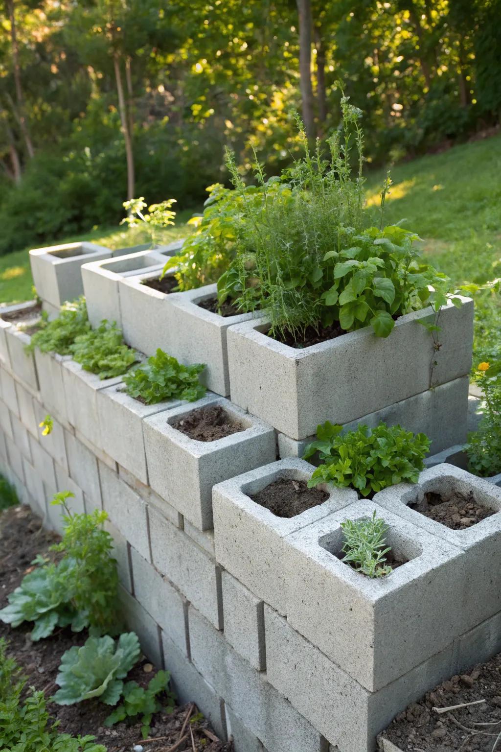 Transform your garden space with chic cinder block creativity – where industrial meets nature's beauty.