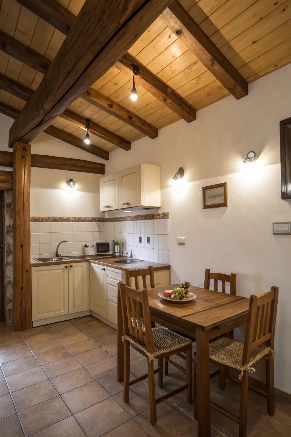 Recessed lighting complements wooden kitchen elements.