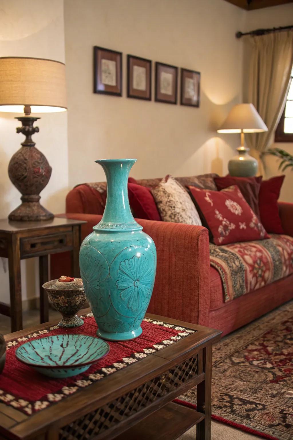 An unexpected pop of color brings intrigue and personality to the space.