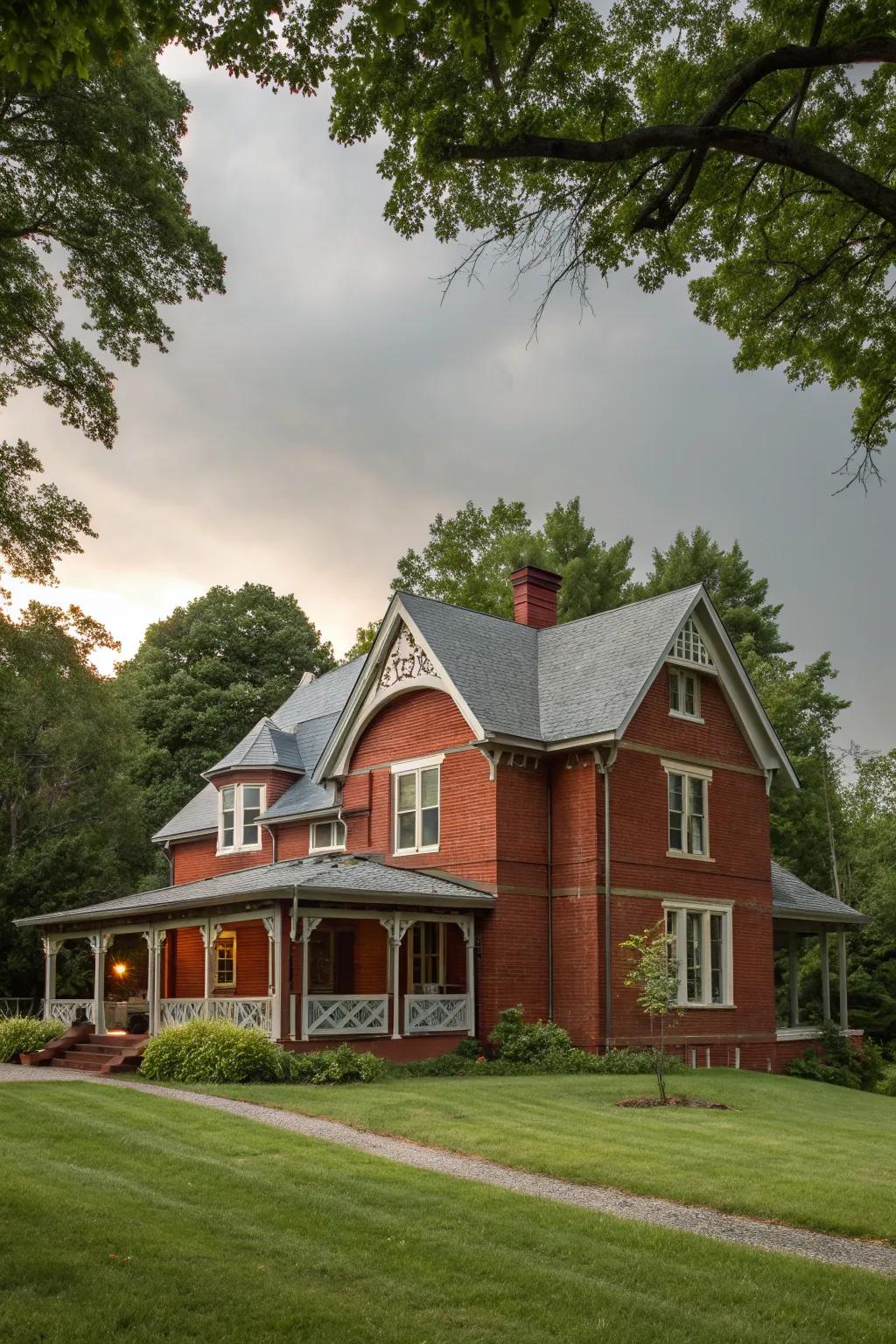 Gleaming stone trim offers a subtle and tranquil complement to red brick.