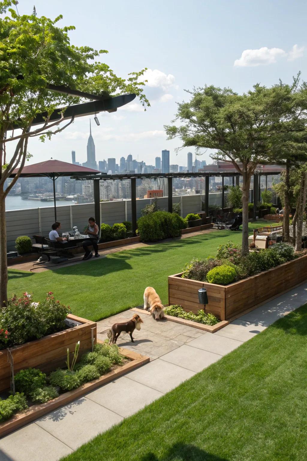 A pet-friendly rooftop garden offers a safe and fun environment for your animals.