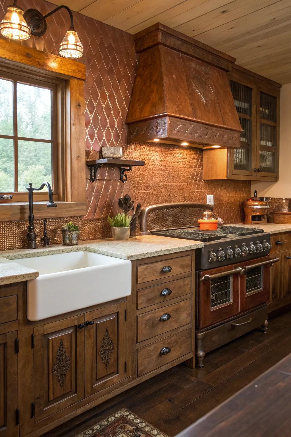 Bronze accents add warmth and luxury to the countryside kitchen.