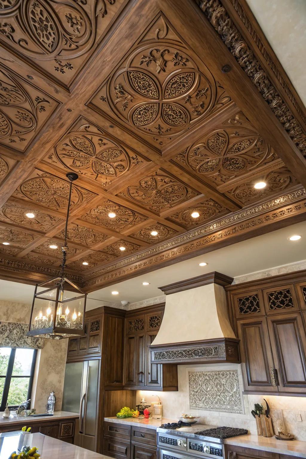 Carved wood panels add artistry and detail.
