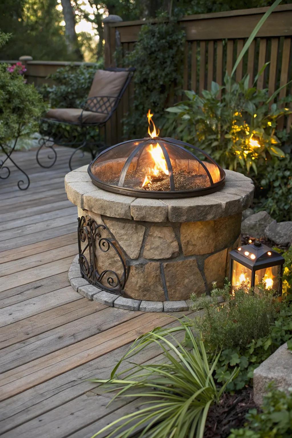 A stone and metal fusion for a modern rustic fire pit.