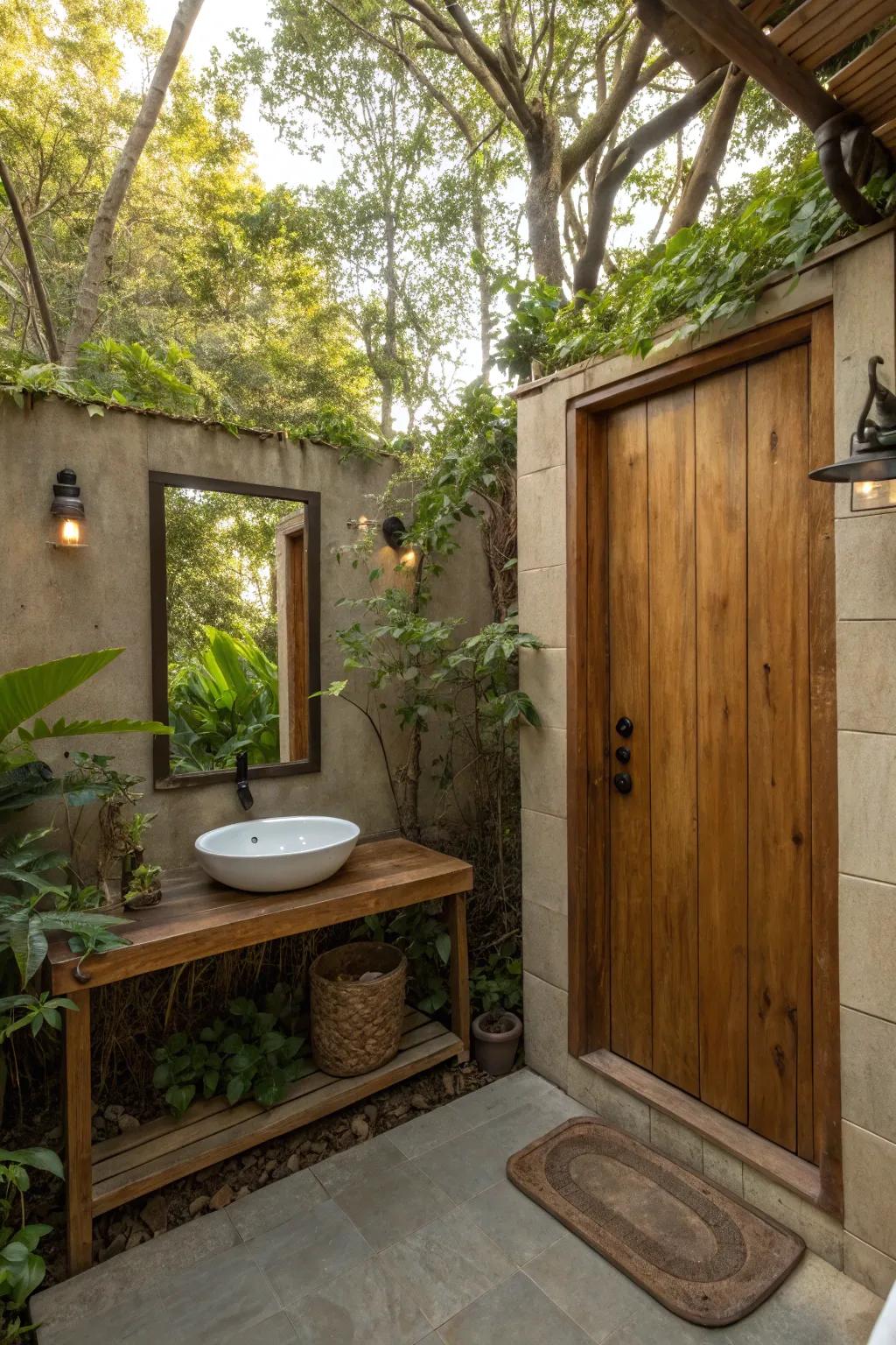 A standing mirror adds style and reflects nature.