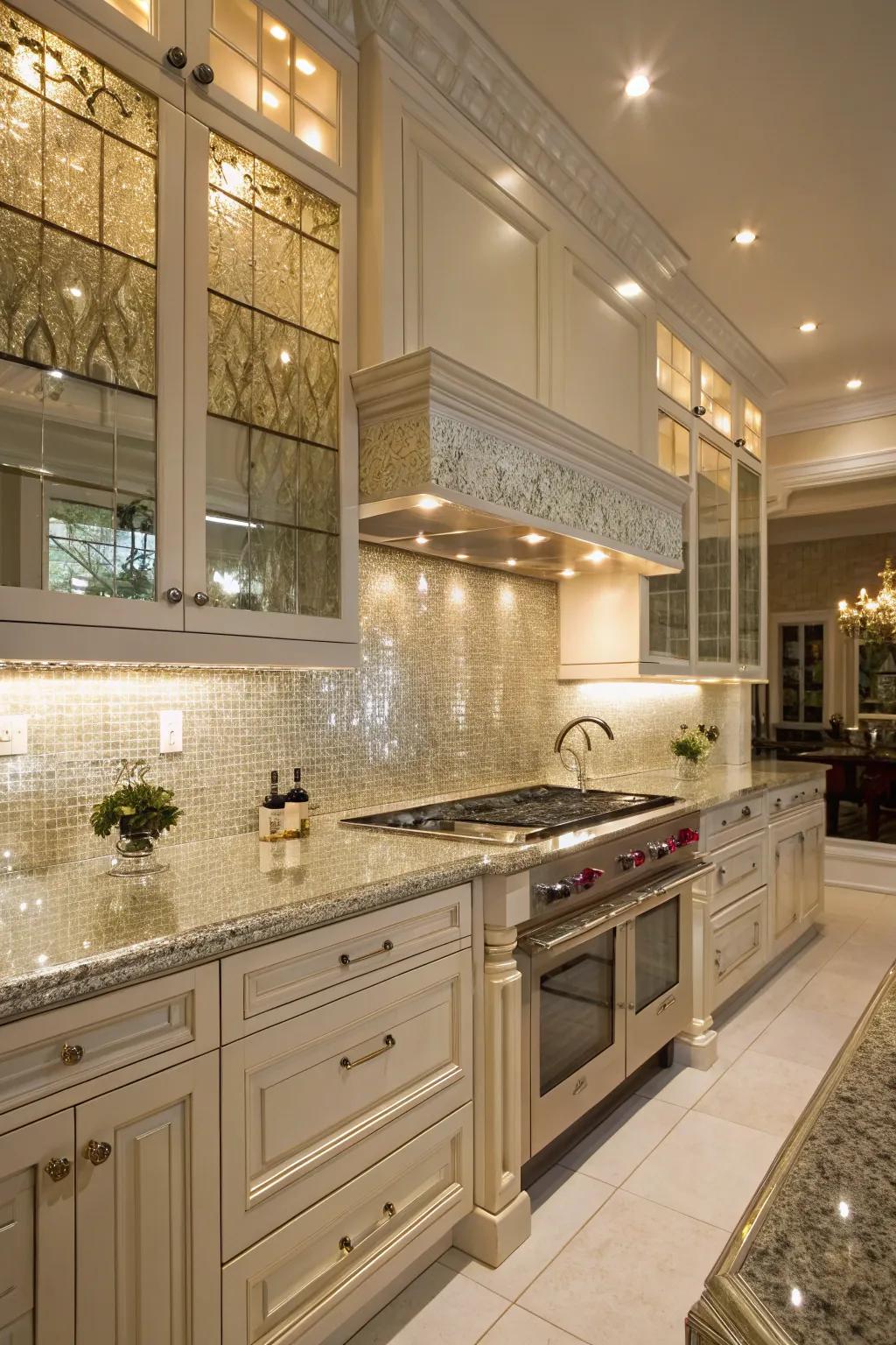 Mirrored tiles create an illusion of space and introduce luxury.