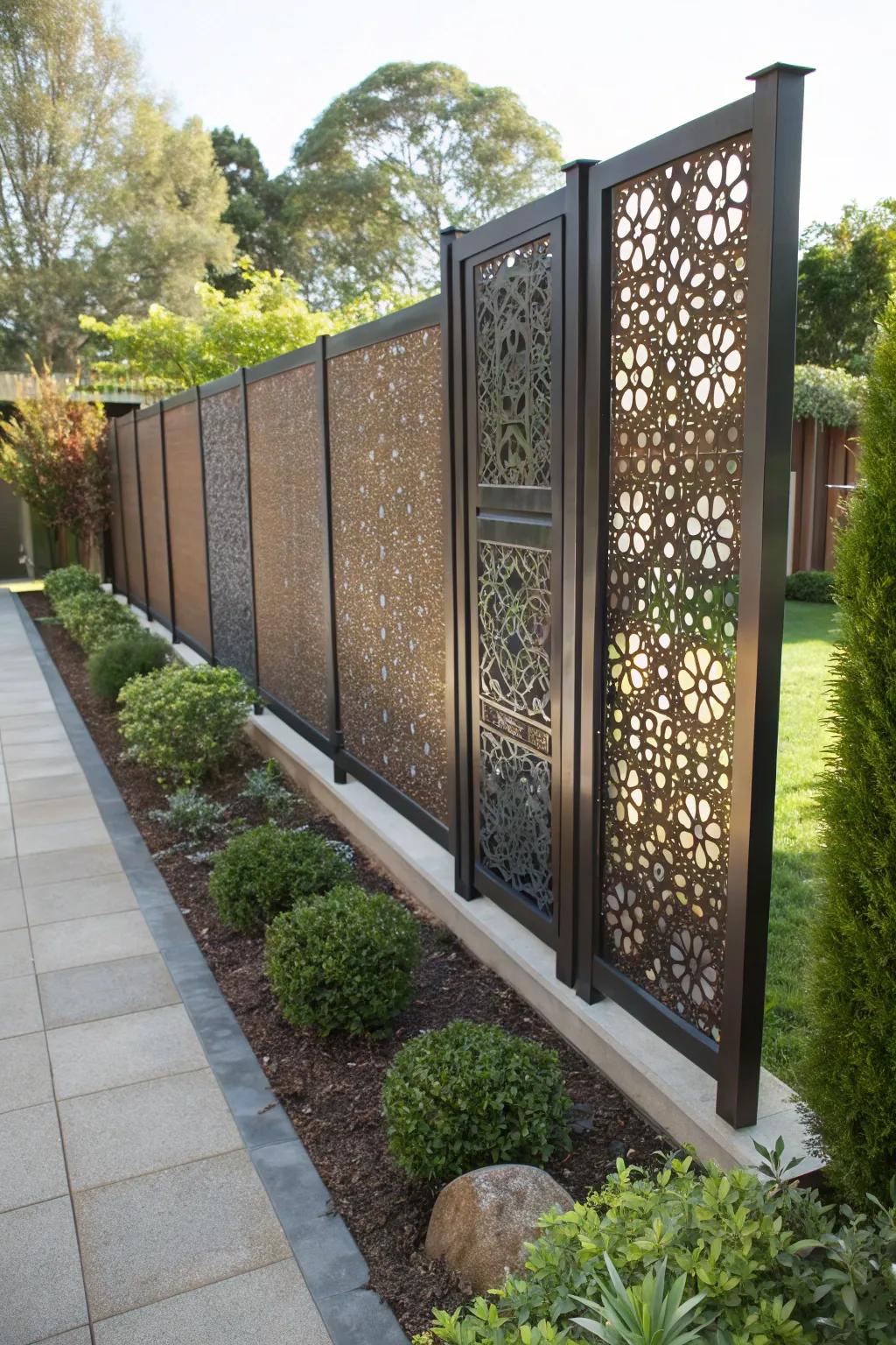 Intricate laser-cut displays append artisanship and elegance to this contemporary garden space.