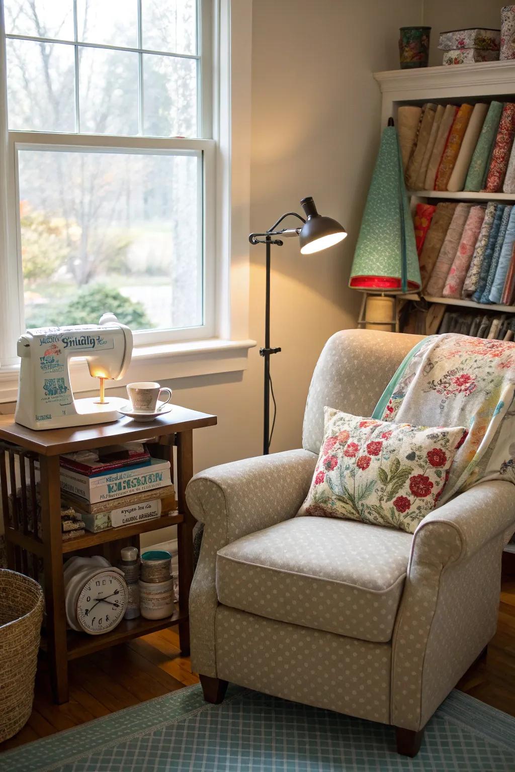 A seating area offers a space for relaxation and reflection.