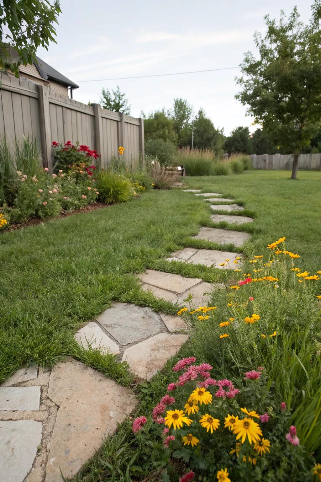 Stone and turf creates a harmonious blend with nature.