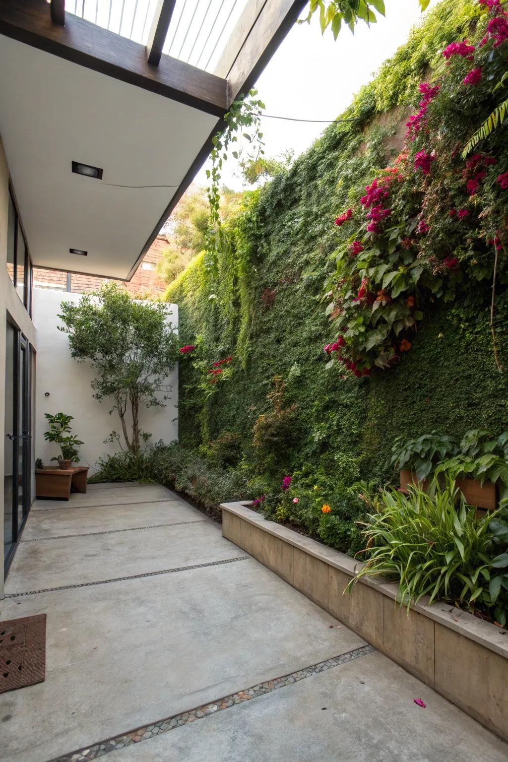 Vertical gardens maximize space with lush greenery.