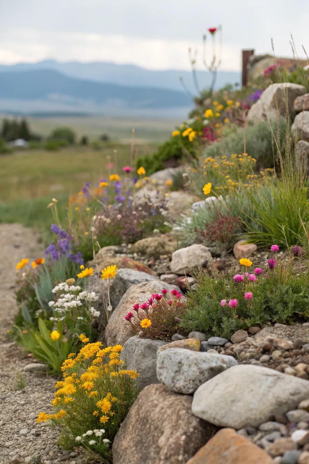 A mini wildflower meadow brings life to a corner rock garden.