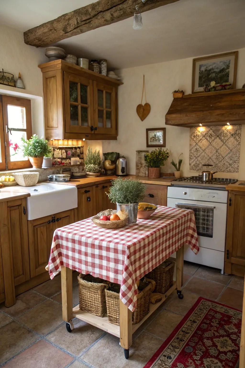 A compact island adds functionality and flexibility to a small kitchen.