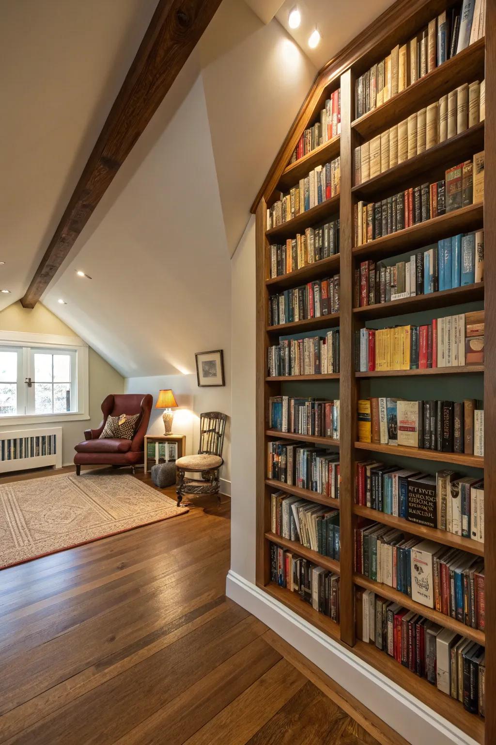 Ceiling-high shelves make a bold statement in any library.