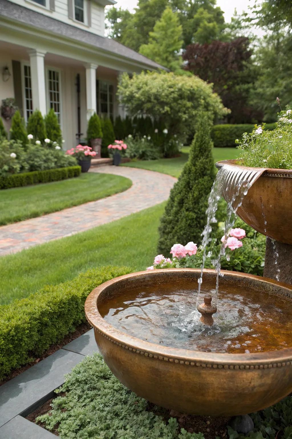 Copper fountains offer warmth and rustic charm.
